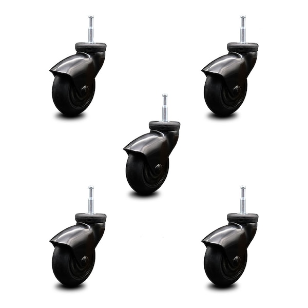 3 Inch Black Hooded Neoprene Rubber 5/16 Inch Grip Neck Stem Casters SCC, 5PK